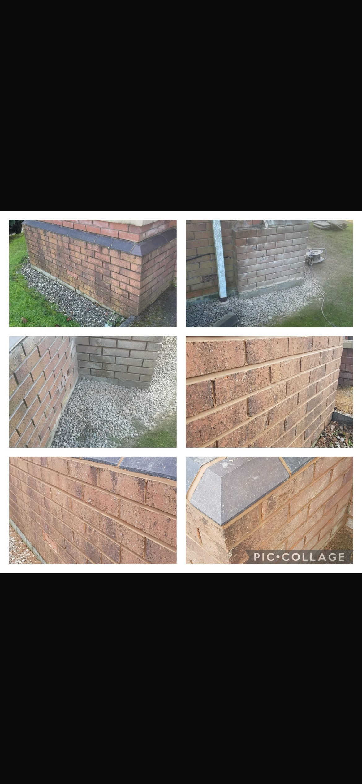 Repointed brickwork before and after on a garden wall